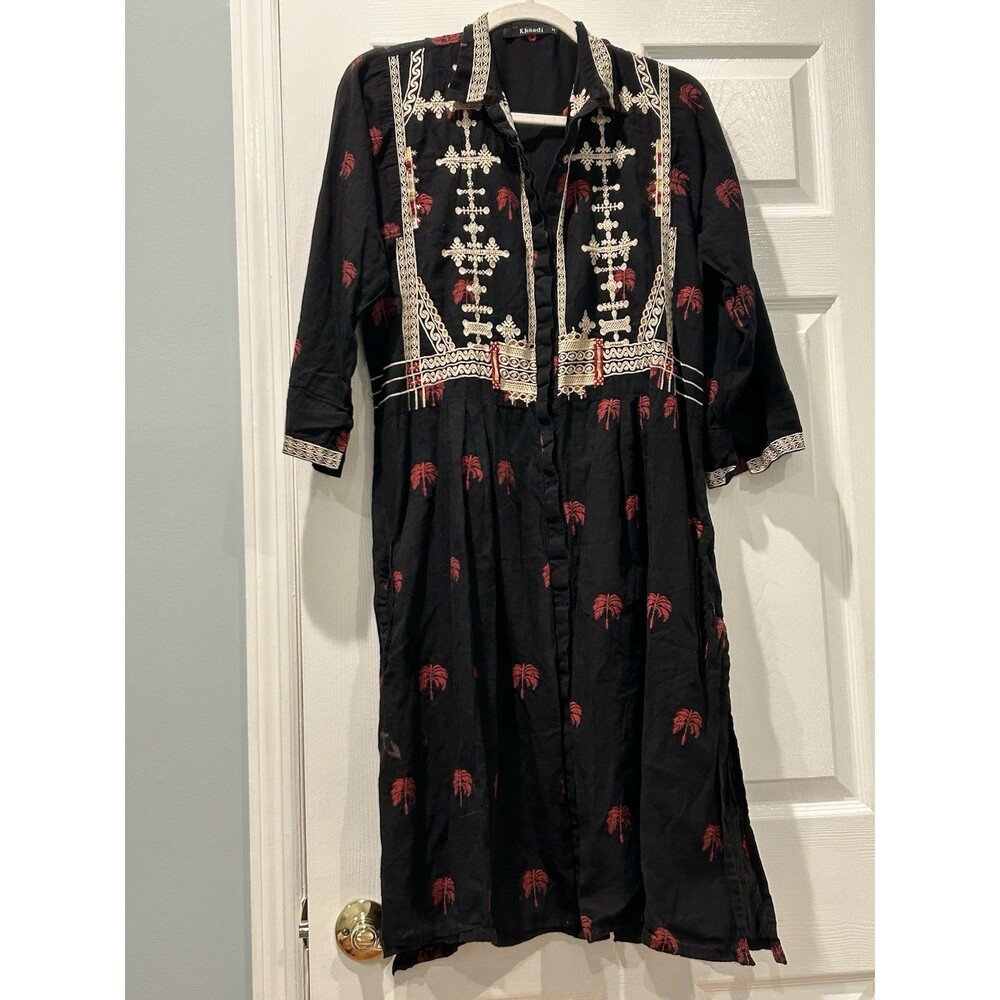 Khaadi Women's Black Cotton Embroidered Dress Size 14